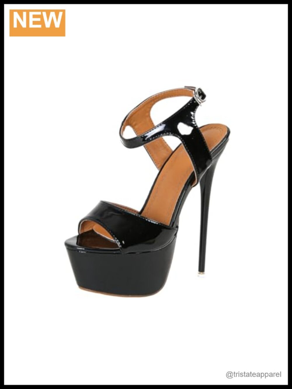 Faux Leather Platform Open Toe Stiletto Heels with Ankle Strap